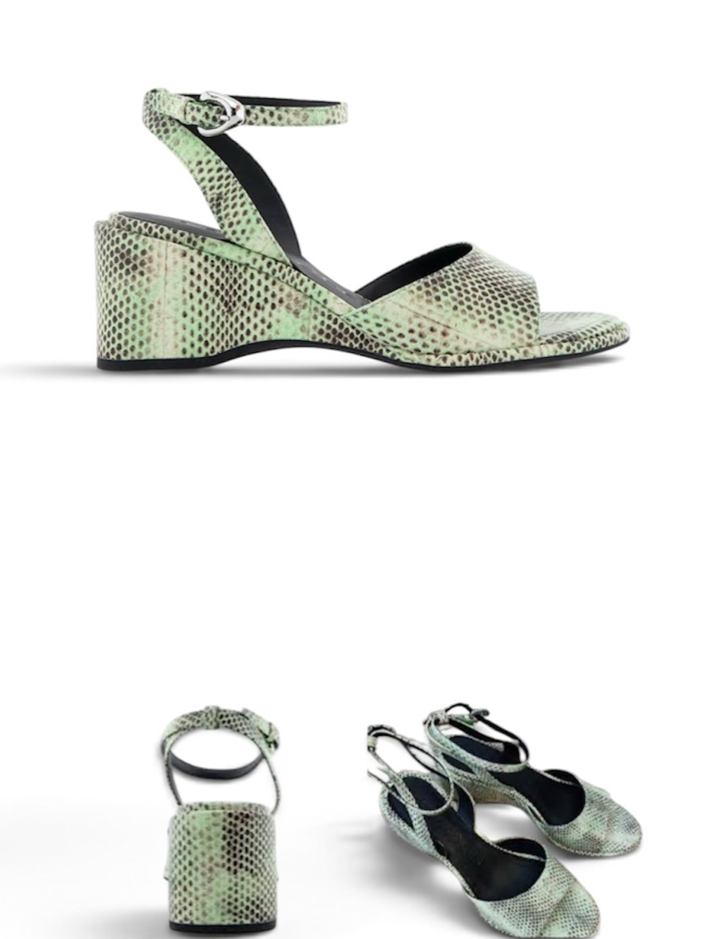 NWT Aerosoles Nixon Green Snakeskin Ankle Strap Wedge Leather Sandals Size 10